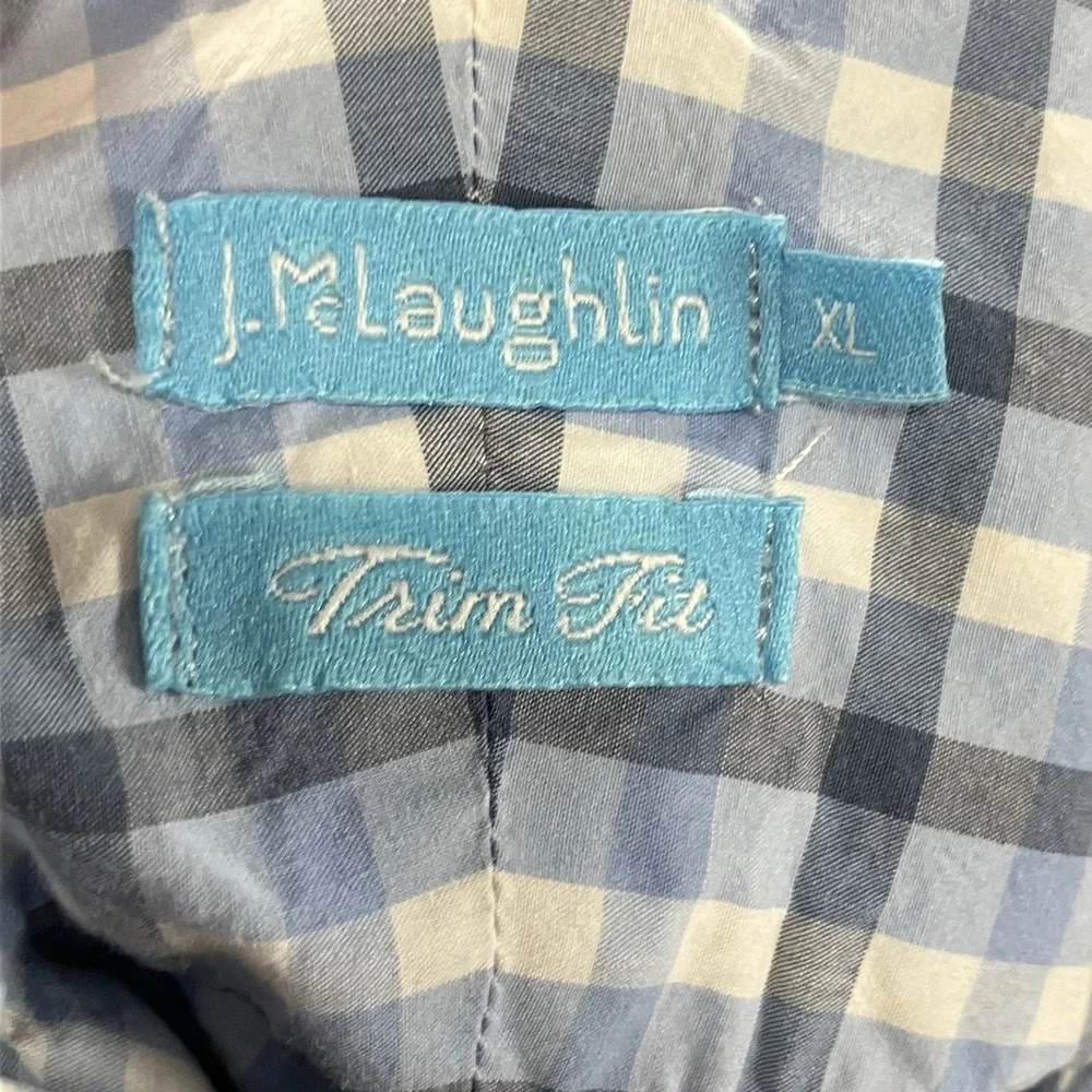 J McLaughlin Trim Fit Check Plaid Button Down Shirt Mens Size XL Blue Cotton - Picture 5 of 8